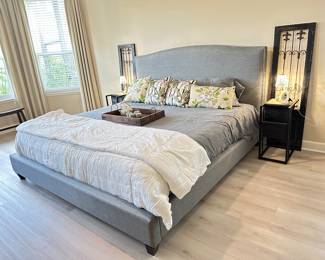 Grey fabric headboard And king size mattress