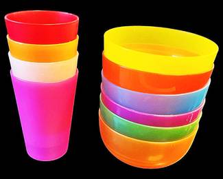 Colorful Plastic Cups and Bowls
