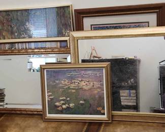 Flower Paintings and Mirrors Decor Lot
