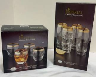 Imperial Crystal Collection 24kt Gold Decorated Glasses 