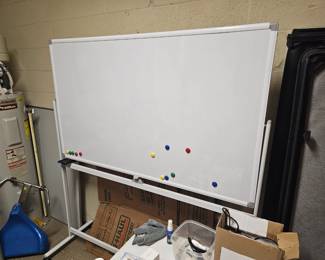 Who doesn't need a play-by-play dry marker chalkboard double-sided on wheels, even comes with erasers and cleaning solution, $60 is discount price