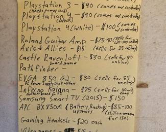 These are the prices for the video games and accessories