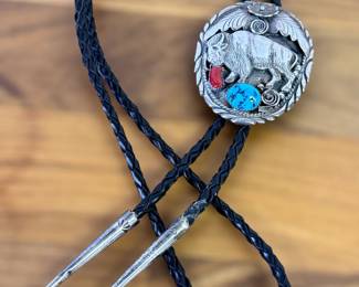 Sterling Silver , Turquoise & Coral Bolo tie 
