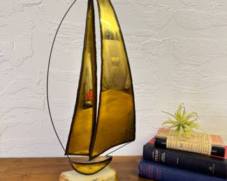 Extra large mid century sailboat on stone base