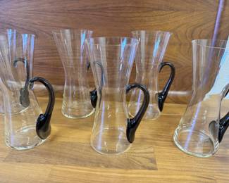 Vintage Hourglass Mugs with Smokey brown glass handle