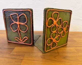 Mid Century Floral Bookends 