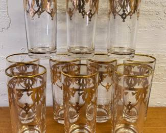 Moroccan Gold Leaf Garland Swag set of vintage Glasses