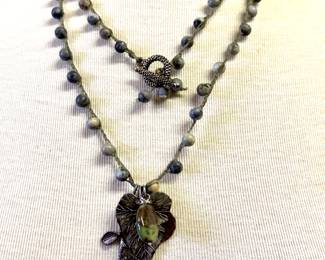 Bead and string Leaf Necklace