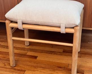 Emery Wood And Upholstered Ottoman With Straps Studio McGee