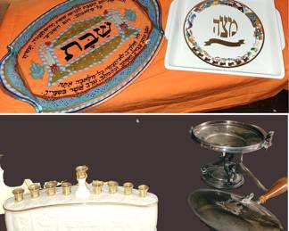 Judaic items: Lenox Menorah, Matzah plate and Shabbat platter