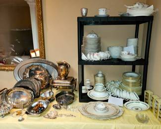 Silver plate trays and China sets