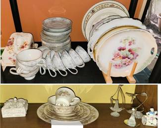 Luncheon Set, Serving plates and Lenox Helmsley.  Blown glass decor and trinket boxes