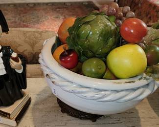 Decanter and ceramic fruit bowl