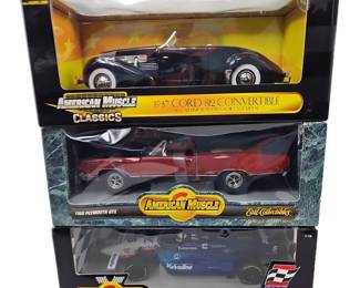 Diecast Classic Cars in Original Boxes 1937 Cord 1969 GTX 1998 Reynard Indy Car