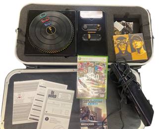 Xbox 360 DJ Hero Turntable Controller in Case + Game Sealed CDs Jay-Z Eminem Clean
