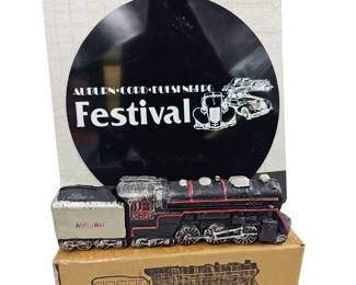 ACD Festival Button Sign New + 2 Cast Iron Locomotive Engines #525 "AUBURN"