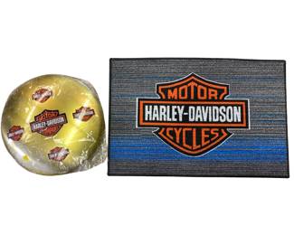 Harley Davidson Badge Button Tin Sign 16" & 18x27" Door Mat