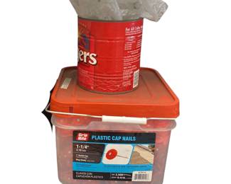 Steel Siding Screws White + Red Plastic Cap Nails in Bucket 1.25"