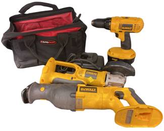 Dewalt Cordless DC 385 Reciprocating Saw 410 Grinder 970 Drill+ Battery & Charger