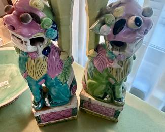 19 th cent pair pastel foo dogs