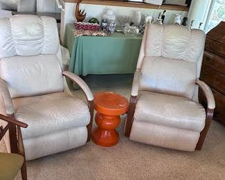 Pair swivel recliner  rocker cream leather