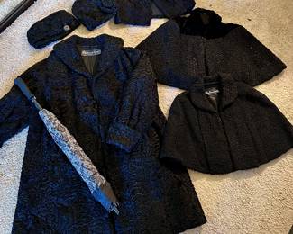 Lambswool Vintage coat, hats capes 1930-40's