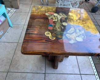 Very interesting redwood  side table and coffee table. 