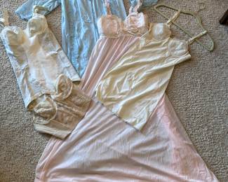 Some vintage Peignoirs and gowns with girdle and bras 