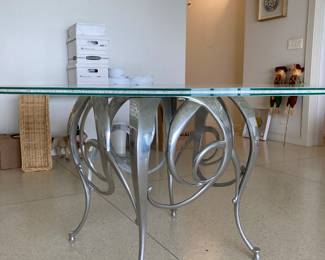 Crackle glass top chrome base dining table