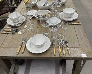 Juliska Dishes, Scof Flatware, and Misc Stems