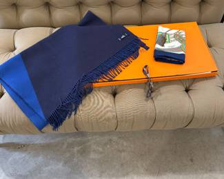 Hermes Cashmere Shawl with Box and Hermes Silk Scarf