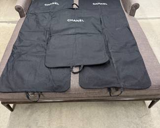 A. Rudin Settee Chaise and Chanel Canvas Garment Bags
