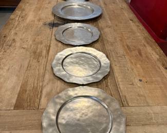 6 Match Pewter Chargers and a Large Maych Pewter Charger