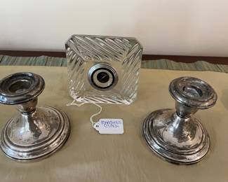 Marques by Waterford Clock, Sterling Candlesticks