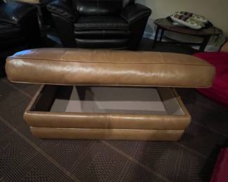 Large Leather Ottoman (opens for storage),