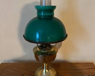 Aladdin Nu-Type Model B Fluid Lamp (brass base, green glass shade),