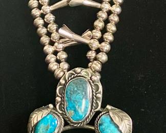 Navajo Sterling/Turquoise Squash Blossom Necklace