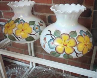 set of vintage hurricane lamp shades