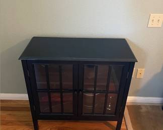 Small Wood and Glass Black cabinet - 44" x 18" x 57"- $75