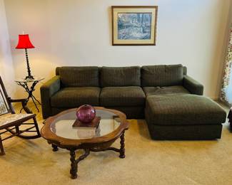 Kravet Furniture- Sofa, 
Antique Rocker , J Santos Art Glass 