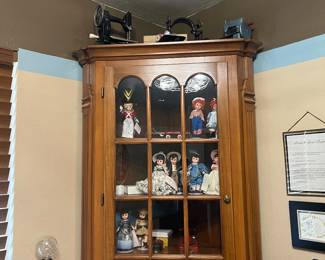 CORNER CABINET, COLLECTIBLES, MADAME ALEXANDER DOLLS (MOST WITH BOXES)