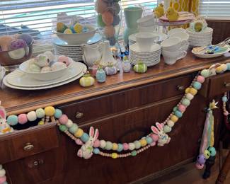 EASTER DECOR HAS BEEN SOLD.  DINNERWARE, ANTIQUE BUFFET/DRESSER AVAILABLE FOR SATURDAY PURCHASE