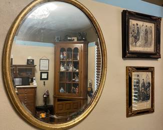 WALL MIRROR, VINTAGE FRAMED PRINTS