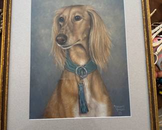 Original pastel chalk Saluki dog