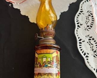 Small amber oil lamp (shade chip)