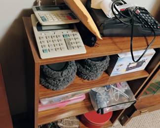 shelf, adding machines and misc