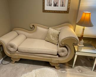 1950’s Regency Biedermeier Style Lions Claw Foot Recamier Roll-Arm Chaise. 