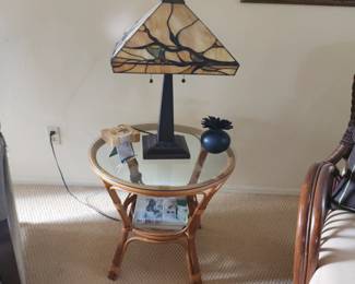 Rattan Round Side Table With Glass Top