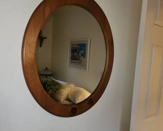 Vintage Oval Wooden Wall Mirror