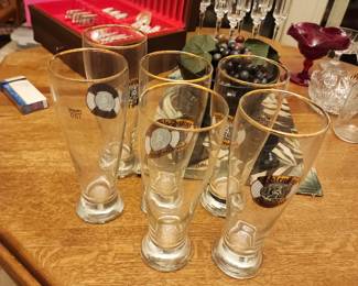 6 pc Valentins Weizenbier .5L Tall Gold Rim 9" Beer Glass